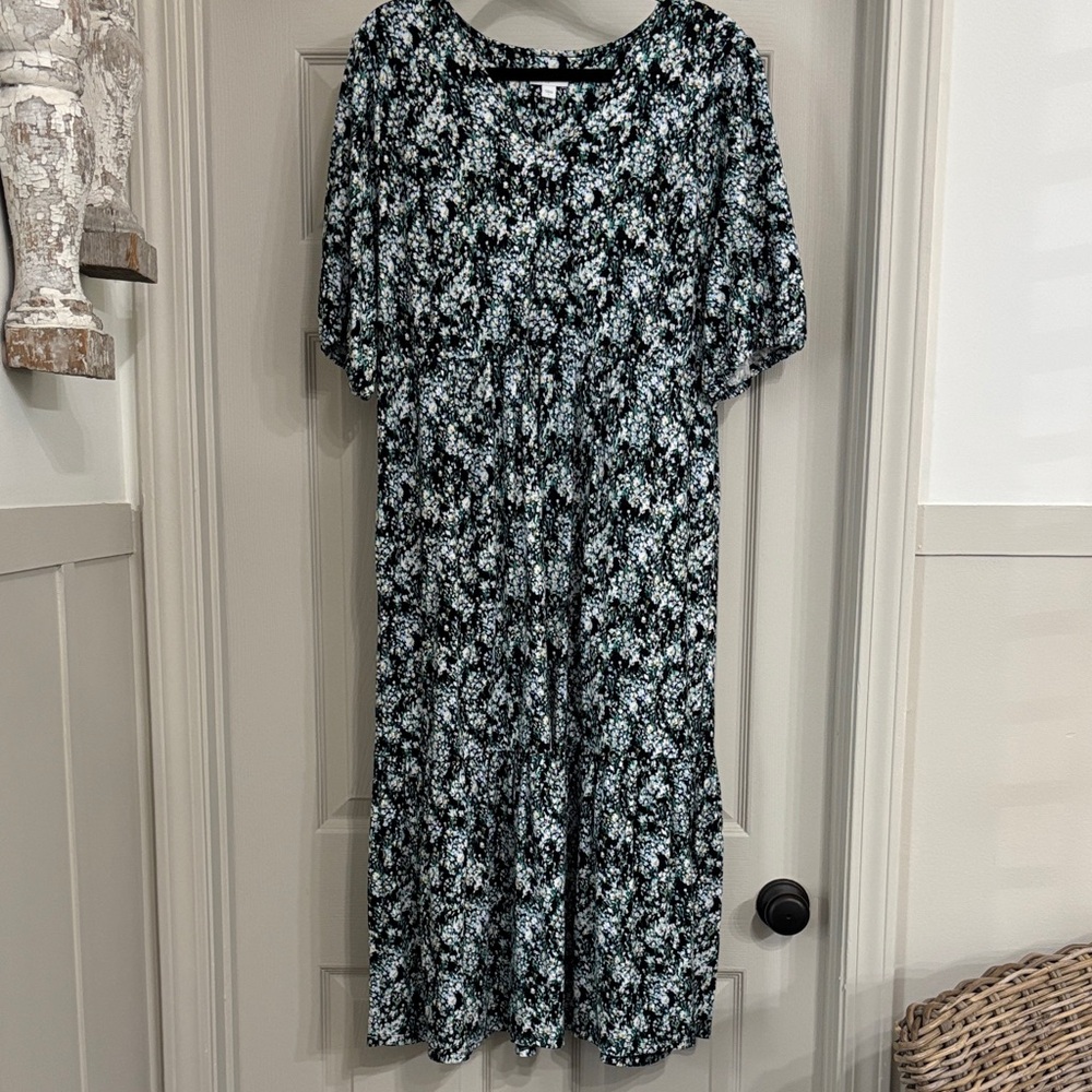 J. Jill Black and White Floral Midi Dress